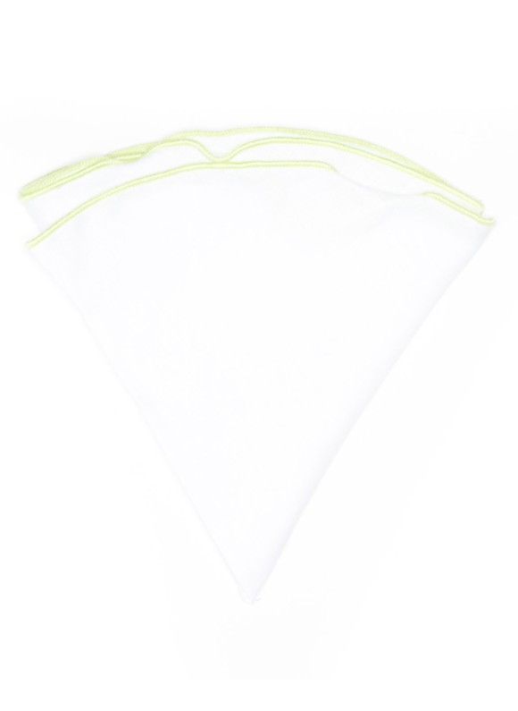 White Linen/Pale Green Trim Linen Pocket Circle  