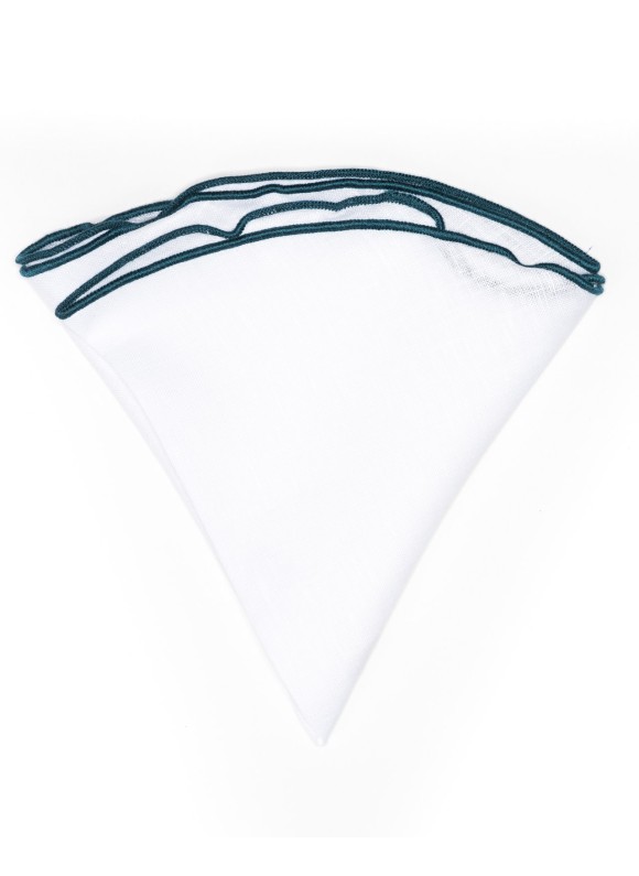 White Linen/Teal Green Trim Linen Pocket Circle