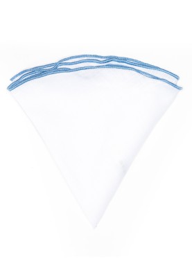 White Linen/Light Blue Trim Linen Pocket Circle 