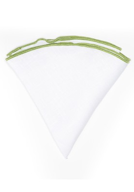 White Linen/Mint Trim Linen Pocket Circle 