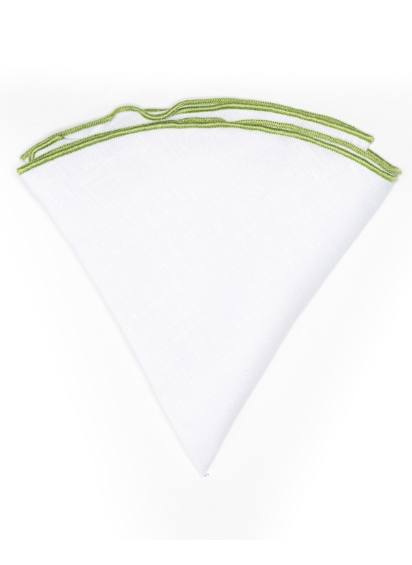 White Linen/Mint Trim Linen Pocket Circle