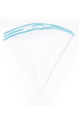 White Linen/Turquoise Trim Linen Pocket Circle 