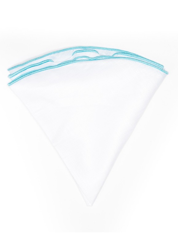 White Linen/Turquoise Trim Linen Pocket Circle