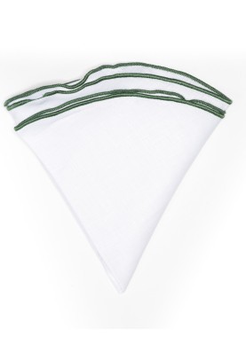 White Linen/Hunter Green Trim Linen Pocket Circle 