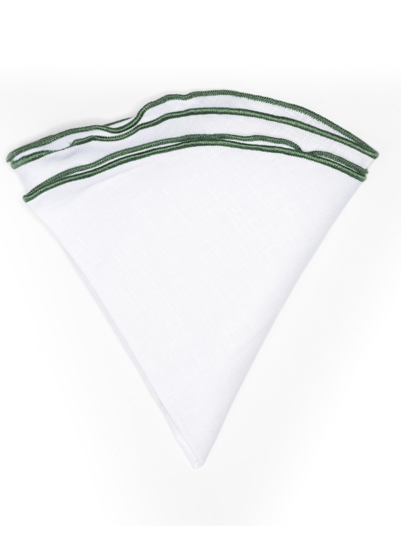 White Linen/Hunter Green Trim Linen Pocket Circle