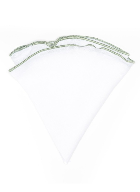 White Linen/ Sage Trim Linen Pocket Circle