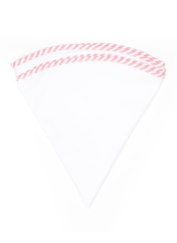 White Linen/Pink/White Stripe Trim Linen Pocket Circle