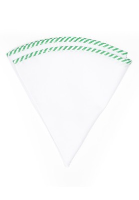 White Linen/Green/White Stripe Trim Linen Pocket Circle 