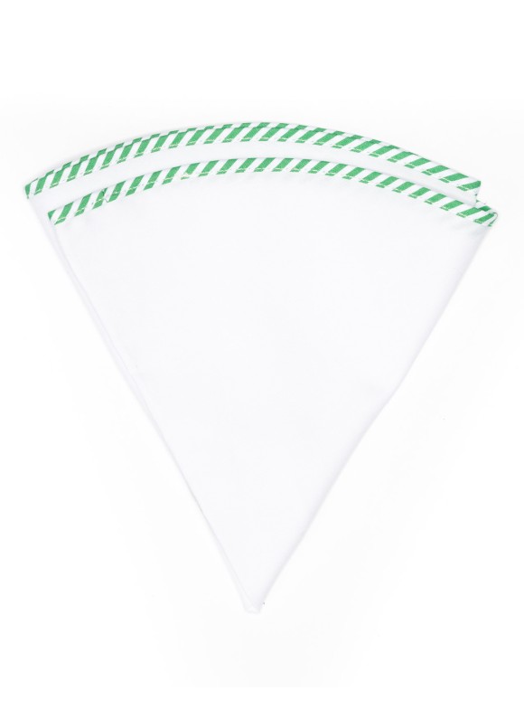 White Linen/Green/White Stripe Trim Linen Pocket Circle