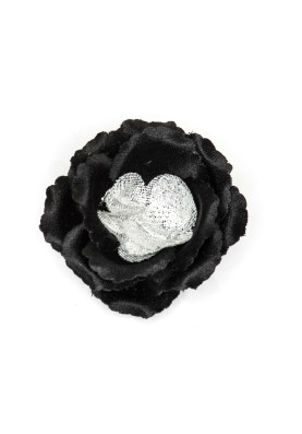 Black/Metallic Silver Rose Boutonniere/Lapel Flower   