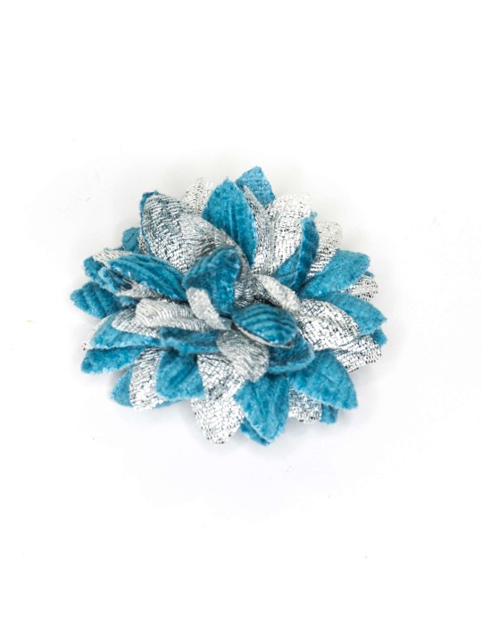 Cadet Blue Corduroy/Metallic Silver Daisy Boutonniere/Lapel Flower  