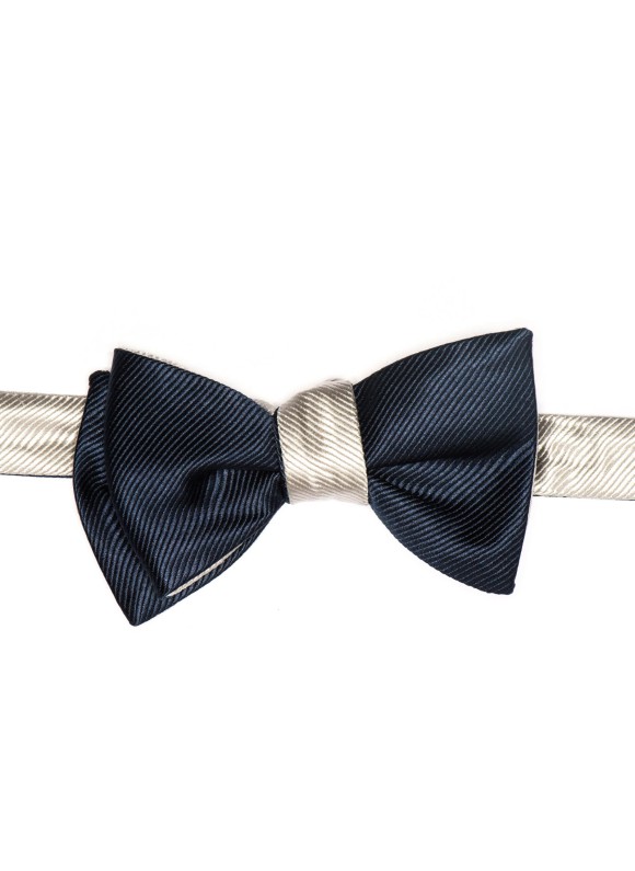 Navy/Silver Formal Reversible Bow Tie