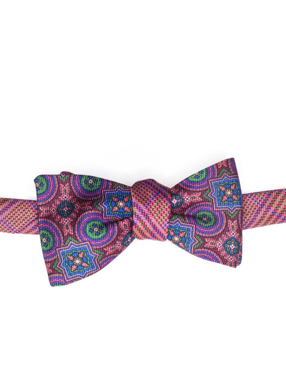 Plum/Lawn Medallions/Glen Reversible Bow Tie 