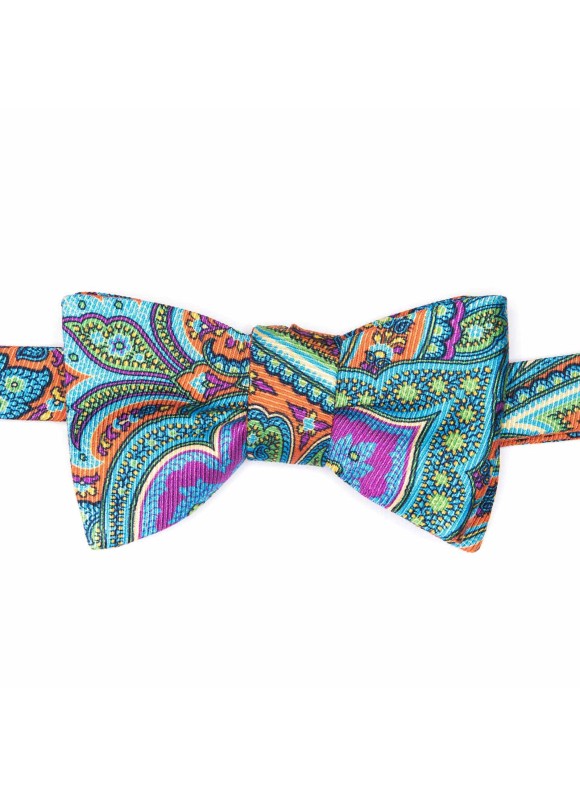 Orange Paisley/Neat Reversible Bow Tie 