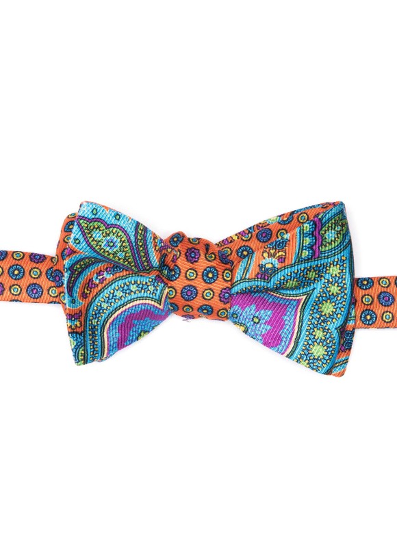 Orange Paisley/Neat Reversible Bow Tie 