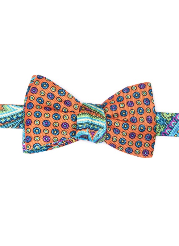 Orange Paisley/Neat Reversible Bow Tie 