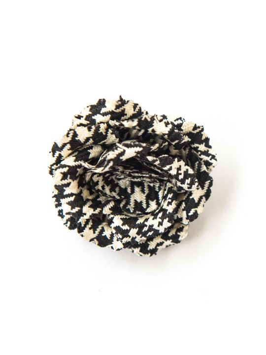 Black/White Woven Hound’s-Tooth Rose Boutonniere