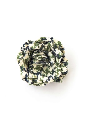 Green/Navy/Cream Tweed Hound’s-Tooth Rose Boutonniere 