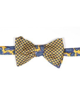 Yellow/Navy Paisley Pines/ Floral Print Reversible Bow Tie