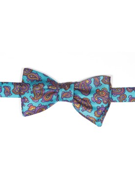 Turquoise/Orange Paisley Pines/ Floral Print Reversible Bow Tie 