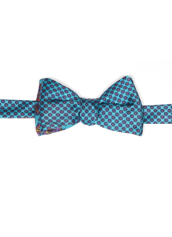 Turquoise/Orange Paisley Pines/ Floral Print Reversible Bow Tie